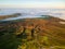 Aerial view of hills rising above a sea of cloud during a temperature inversion (Brecon Beacons