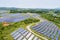 Aerial view of hillside solar energy