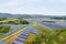 Aerial view of hillside solar energy