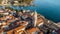 Aerial view of historic Adriatic town of Krk , Island of Krk, Kvarner bay of Adriatic sea, Croatia, Europe