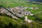 Aerial view of the historic center of Burgusio, Malles,  and the Prince`s Castle, Val Venosta, South Tyrol, Italy