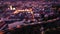 Aerial view of historic center of Ceske Budejovice overlooking large Ottokar II Square at twilight, South Bohemia Region