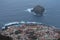 Aerial view of the historic center of the city of Garachico with the small island called El Roque. Tenerife, Spain