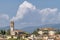 Aerial view of the historic center of Poggio a Caiano, Prato, Italy, under a beautiful sky