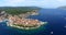 Aerial view of historic city of Korcula, Croatia