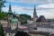 Aerial view of the historic city of Salzburg at cloudy weather,