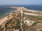 Aerial view of the historic Sagres Fortress on the golden sand beach of Sagres, Portugal