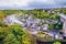 Aerial view of the historic town of Dinan with Rance river with