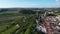 Aerial view of the historic walled town of Obidos at sunset, near Lisbon, Portugal. Aerial shot of Obidos Medieval Town, Portugal