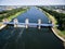 Aerial view of a historic weir