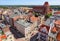 Aerial view of historical buildings of medieval town Torun, Poland. August 2019