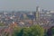 Aerial view on the historical center of the city of Ghent, Flanders, Belgium, showing the famous three towers