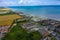 Aerial View of holiday trailer homes along the beach in Hornsea Town