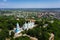 Aerial view on Holy Dormition cathedral in Poltava, Ukraine. Summer noon sunlight.