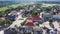 Aerial View of the Holy Trinity Lutheran Church in Tukums, Latvia. Golden Cock Statue on the Top of Tower.