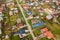 Aerial view of home roofs in residential rural neighborhood area