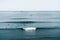 Aerial view, horizon over the sea with surfing silhouette.