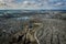 Aerial view of horrible deforestation, destroyed forest for harvesting