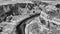Aerial view of Horseshoe Bend in black and white, Arizona