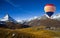 Aerial view of hot air balloon flying over Gornergrat