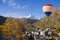 Aerial view of hot air balloon flying over Zermatt