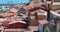 Aerial view of houses and roofs in the old town of Menton