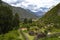 Aerial view of houses at the Sacred Valley of the Incas near Urubamba town.