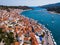 Aerial view of houses and sea Marina in Poros island, Aegean seaÑŽ