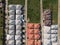 Aerial view of a Housing Estate village landscape by drone.residential roofs architecture decoration.Urban aerial houses building