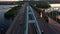 Aerial view of the huge bridge with railways.