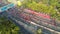 Aerial View of the A huge crowd attends the car free day along Ahmad Yani street Bekasi business district. Bekasi, Indonesia