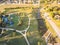 Aerial view huge playground near residential area with transmission tower suburbs Dallas