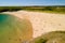 Aerial view of a huge sandy beach and clear waters Broad Haven South, Pembrokeshire, Wales