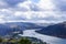 Aerial view of the hungarian city esztergom, slovakian city sturovo and danube river including spires of the church