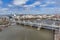 Aerial view of Hungerford Bridge and Golden Jubilee Bridges over the River Thames in London, England, UK