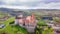 Aerial view of the Huniyad castle in Hunedoara, Romania