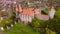 Aerial view of the Hunyad castle in Hunedoara, Romania