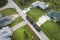 Aerial view of Hurricane Ian special aftermath recovery dump truck picking up vegetation debris from Florida suburban