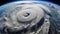 Aerial view of hurricane from space. Weather cloud formation on earth from the moon.