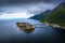 Aerial view of the Husoy fishing village on the Senja Island, Norway