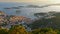 Aerial view of Hvar city, Croatia. Hvar island during sunset. Panoramic shot of the island city and Yachts sailing the