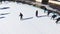 Aerial view of ice skating woman outdoor, ice rink Medeo