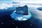 aerial view of iceberg calving process