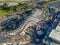 Aerial view Iconic Giant Dipper roller coaster in Belmont Park, San Diego, USA