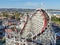 Aerial view Iconic Giant Dipper roller coaster in Belmont Park, San Diego, USA