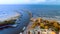 Aerial view of iconic lighthouse in Kolobrzeg, Poland.