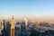 Aerial view of the iconic Sheikh Zayed road Skyscrapers and landmarks - Aerial view of Dubai city at sunset - Gevora Hotel view