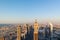 Aerial view of the iconic Sheikh Zayed road Skyscrapers and landmarks - Aerial view of Dubai city at sunset - Gevora Hotel view