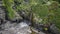 Aerial view of an idyllic waterfall at tropical coastline scenery.