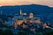 Aerial view illuminated Budapest Castle at sunset in Hungary